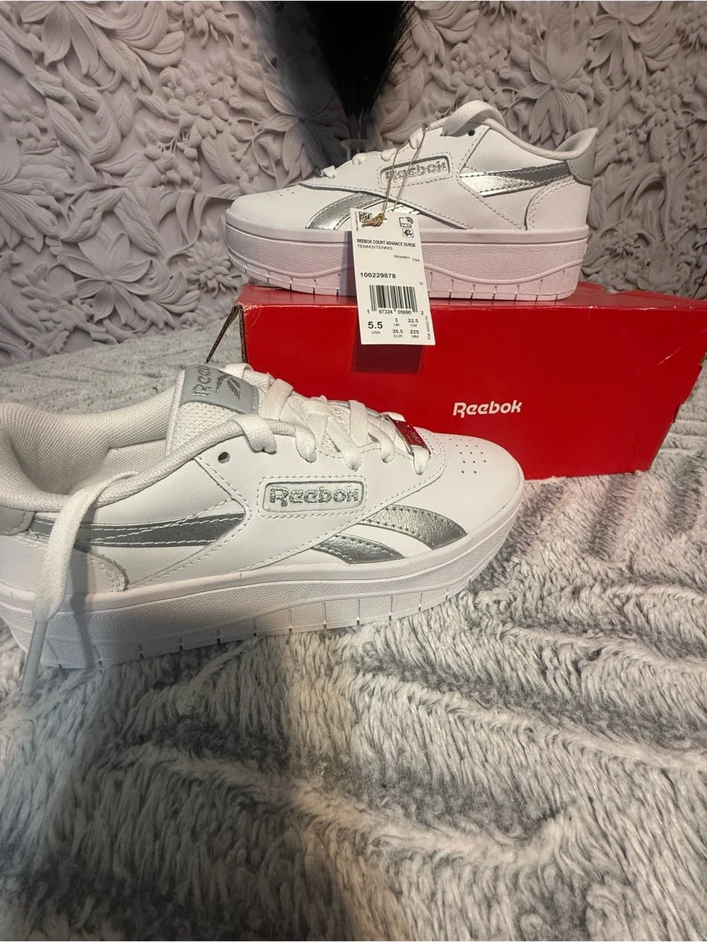 Reebok Kids White with Silver Accent Platform Sneakers - Picture 8 of 10